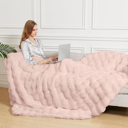 ORINOVA Pink Faux Fuzzy Fur King Size Throw Blanket 90x108 Cozy Furry Throw Rabbit Fur Blanket for Bed Soft Fluffy Blanket King for Living Room Bedroom Home Gifts 1000 GSM - Image 7