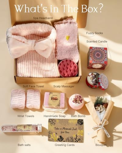11pcs Natural Pampering Spa Gift Baskets for Women, Rose - Image 2