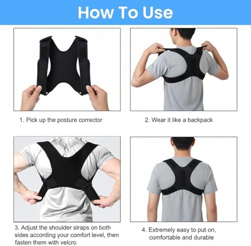 Adjustable Posture Corrector Brace for Men Universal Fit Upper Back, Shoulder & Clavicle Support, Helps Improve Posture & Relieve Neck, Shoulder & Back Pain (Patented Design) - Image 4