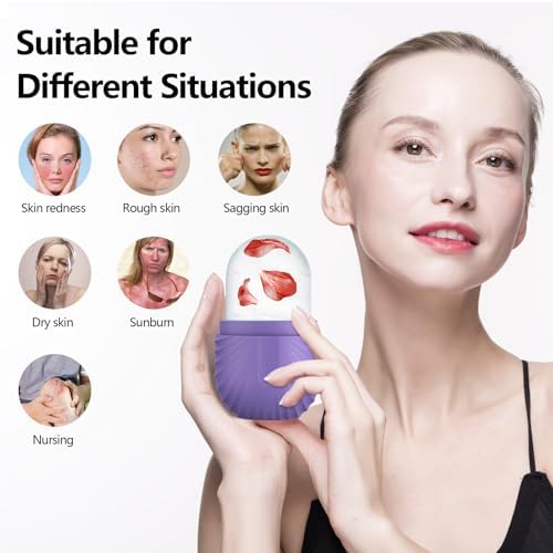 Ice Roller for Face and Eye, Silicone Ice Facial Roller Ice Holder, Face Ice Mold Skin Care, Face Icers Reusable Ice Cube Roller for Shrink Pores Anti Wrinkle Reduce Puffiness, Purple - Image 2