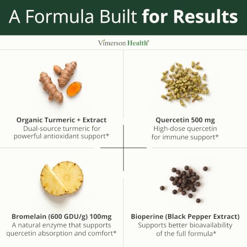 Quercetin with Bromelain Turmeric Curcumin Supplement – Triple Action: Allergy Relief, Inflammation and Joint Support with Organic Tumeric + Bioperine for Max Absorption – 120 Quercetin 500mg Capsules - Image 4