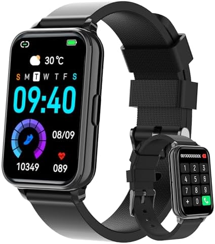 Smart Watch Fitness Tracker Make/Answer calls for Women Men with Heart Rate Blood Oxygen Sleep Monitor Sports Modes Step Calorie Counter IP68 Waterproof for Android Phones iPhone (Rectangle, Black) by Bctemno