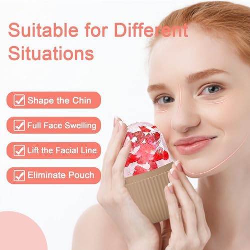 Joyeee Ice Face Roller, Reusable Silicone Mold Face Massage Eye Facial Beauty Skin Care Tools Apply Ice for Shrink Pores Anti Wrinkle Reduce Puffiness Improve Skin Elasticity, Striped, Brown - Image 5