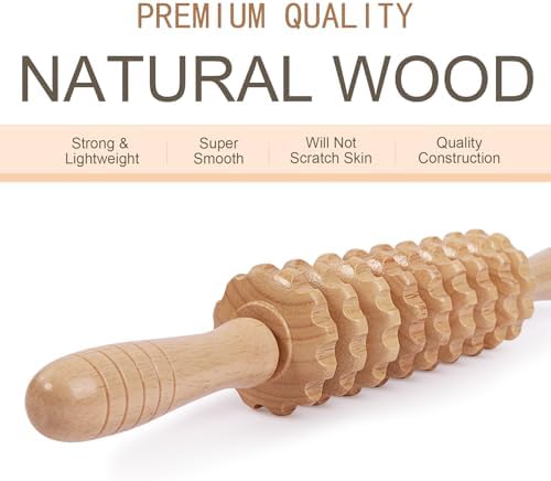 Wood Massage Roller Muscle Roller Cellulite Massage Tool Fascia Blaster Lymphatic Drainage Massager Wood Therapy Massage Tools for Deep Tissue Muscle Relief Recovery(9-Wheel) - Image 2