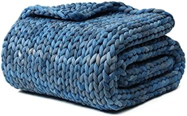 YnM Weighted Blanket, Handmade Chunky Knitted Design, Soft and Cozy, Temperature Regulating and Breathable, Machine Washable Throw for Sleep or Home Decor (Dark Blue Tie-Dyed, 60x80 Inch, 15lbs) by YNM