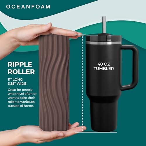 Oceanfoam Ripple Travel Foam Roller (11" x 3.35") Firm Mini Foam Roller for Physical Therapy, Deep Tissue Massage, Back Pain - High Density, Ergonomic Wave Textured - Yoga, Exercise (Espresso) - Image 2