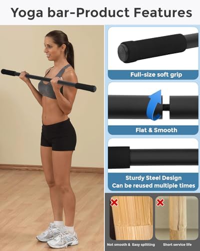 P Polerden Yoga Stick, 5ft Exercise Stick for Mobility, Stretching Stick with Non-Slip Ends, Exercise Dowel for Pilates, Balance Pole and Stretch Bar for Stretching Equipment - Image 3