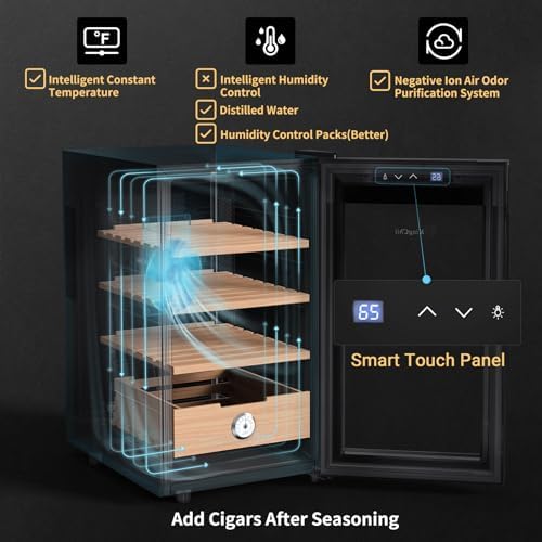 KingChii 48L Electric Cigar Humidors with Temperature Control System, Cigar Cabinet with Spanish Cedar Wood Shelves & Hygrometer, Gifts for Men (4 Layers 300 Capacity) - Image 3