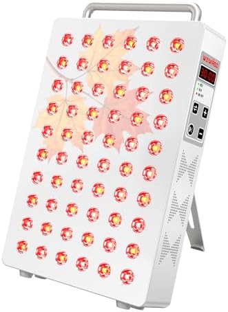Red Light Therapy Panel, 5 Wavelength 60 Dual Chip LEDs 630+660+810+830+850nm Near Infrared Lamp Therapy Device Timer & Stand for Body Pain Relief Face Skin Health Sleep 100W White by Unknown