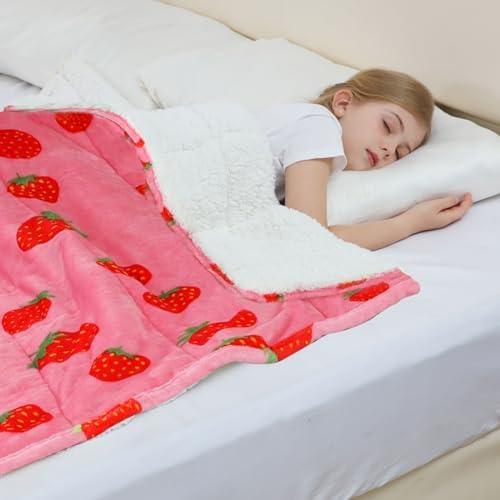 Aemicion Strawberry Pink Weighted Blanket for Girls Over 6 Years Old, Cozy Sherpa Fleece Heavy Bedding Throw 10lbs, 48"x72" Twin Size, Machine Washable ﻿ - Image 2