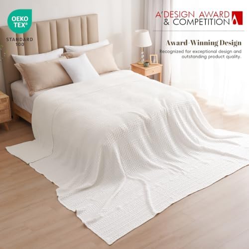 PHF Lightweight 100% Cotton Waffle Blanket, Oversized King, White - Image 4