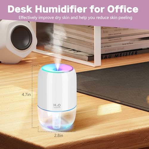 Mini Humidifiers for Bedroom, 200ml Small Humidifier for Home Plant, Room Humidifiers for Bedroom Auto Shut-off for Car Office Desktop, Gray White - Image 4