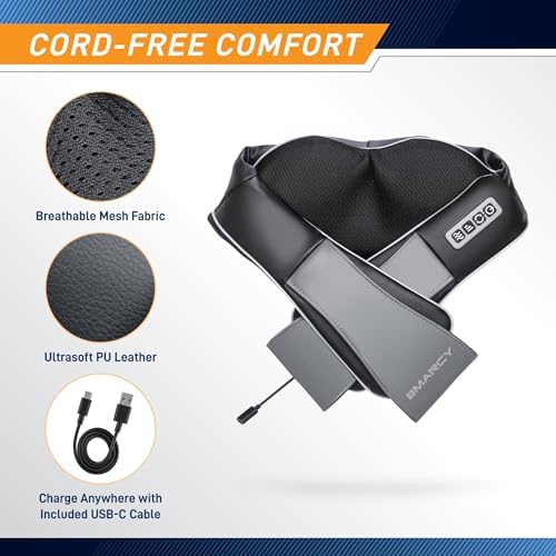 Marcy Rechargeable Neck/Shoulder/Back Massager Portable Cordless Bidirectional Rotation Shiatsu Deep Kneading with 8 Massage Nodes for Self-Care, Relaxation, Stress and Pain Relief - Image 3