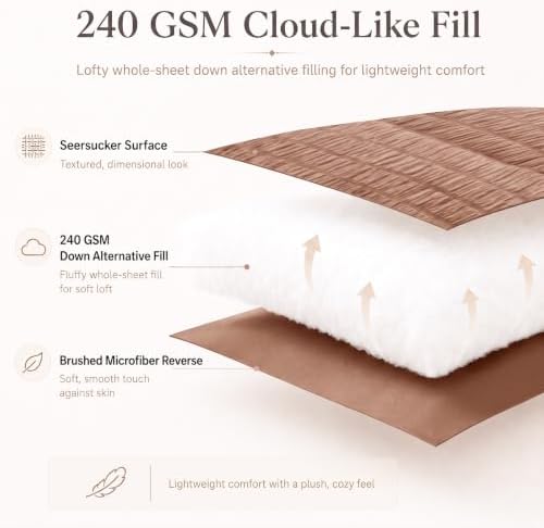 CozyLux Full Comforter Sets, 7 Pieces Mocha Mousse Seersucker Bed in a Bag - Image 3