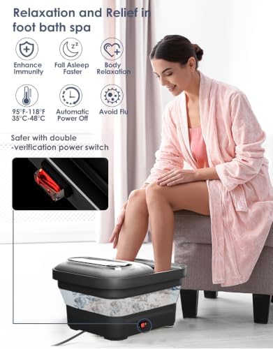 OOAMBB Collapsible Foot Spa Bath w/Heat, Bubble, Timer& Temp Control, Black - Image 2