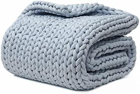 YnM Cooling Weighted Blanket, Handmade Chunky Yarn Knitted Design, Temperature Regulating and Breathable, Machine Washable Throw for Sleep or Home Decor (Azure Blue, 80x87 Inch, 25lbs) by YNM