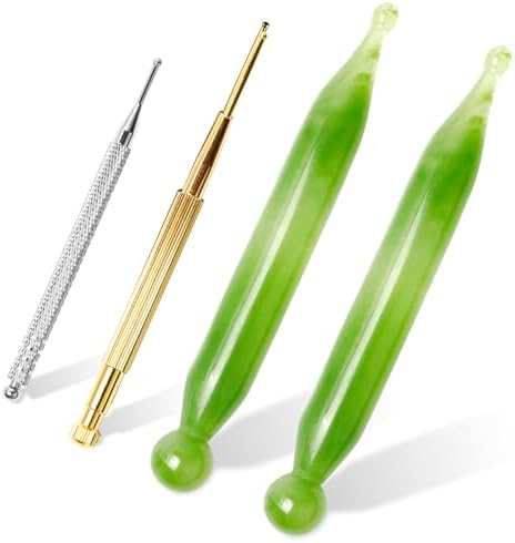 4PCS Massage Tools Acupuncture Pen Self Massage Gua Sha Pointing Pen with Silver Stainless Steel Ear Point Acupuncture Pen with Gold Double Headed Ear Massage Pen by Audoloku