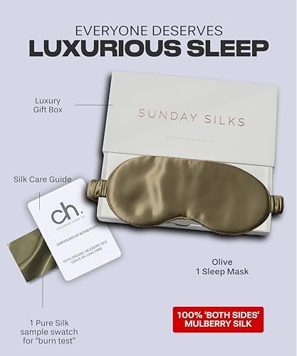 SUNDAYSILKS™ Exclusive Mulberry Silk Sleep Mask | Soft Eye Covers, Blackout Sleeping Mask for Women & Men | Silk Eye Mask for Sleep, Travel, and Relaxation | Antifaz para Dormir [Olive] - Image 4