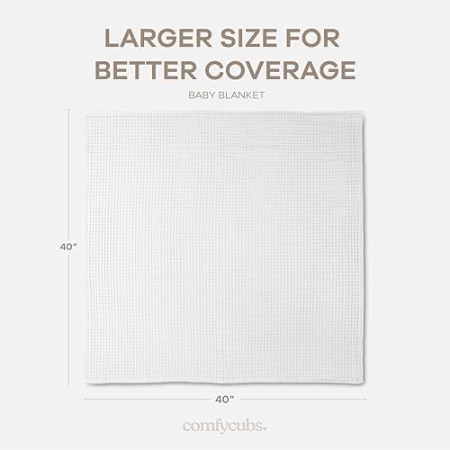 Comfy Cubs Waffle Weave Baby Blanket - 40” x 40” Cotton Blanket with Textured Design - Lightweight Swaddle for Bed, Crib, Stroller, or Couch - Soft and Cozy Cover for Toddlers, Boys & Girls - White - Image 4