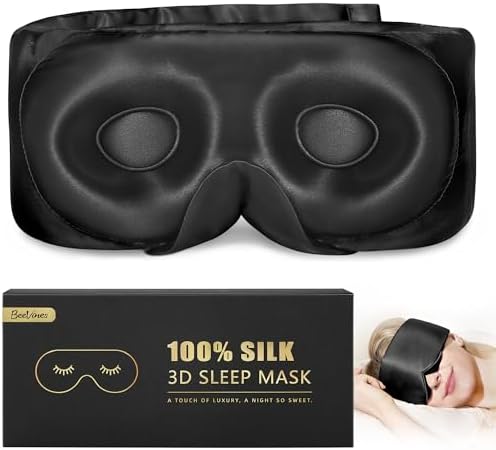 BeeVines Luxury Pure 100% 22 Momme Silk Sleep Mask, 3D Countoured Eye Mask by BeeVines