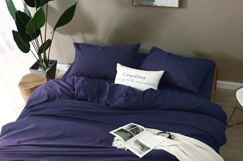 F.Y.Dreams 100% Washed Cotton Duvet Cover for Weighted Blanket 60x80 inches with 16 Ties, Zipper on Long Side/Navy Blue/Just Duvet Cover - Image 3