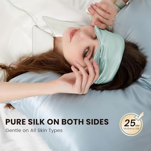 THXSILK Sleep Mask 100% 25 Momme Pure Mulberry Silk Super Smooth Cooling Sleep Eye Mask Blackout for Women/Man/Kids, Eye Cover with Wide Head Strap for Good Night Sleep, Light Blue - Image 4