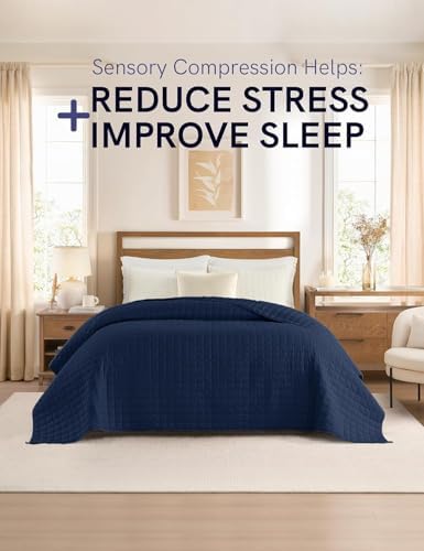 YnM 25lbs Weighted Blanket for Adults, Cotton Heavy Bed Throw Blanket with Cooling Glass Beads for All Season Use, Ideal for One Person of 240lbs (60x80 Inches, Queen Bed, Navy) - Image 2