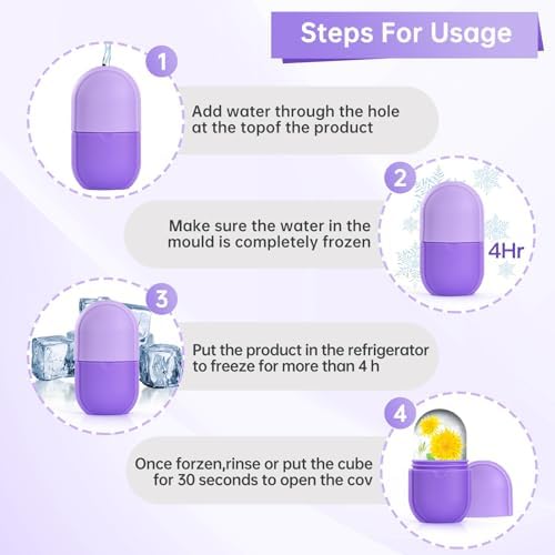 Ice Roller for Face and Eye, Facial Beauty Ice Roller Skin Care Tools, Ice Facial Cube, Gua Sha Face Massage, Silicone Ice Mold y (Purple) - Image 4