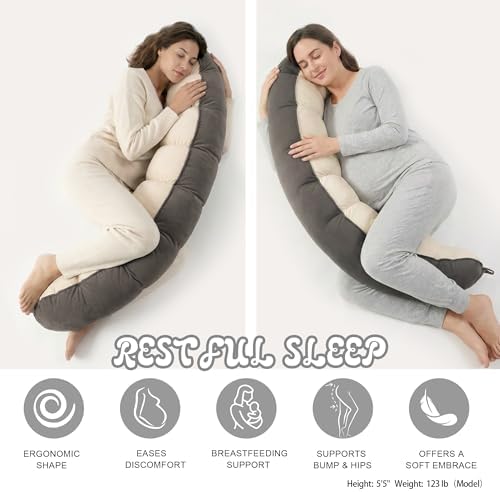 Peallow(Pat. Pend) – Long Round Body Pillow for Adults, Bolster Pillow for Sleeping, Soft and Supportive Pillow for Sleeping & Lumbar Support (Gray-White, 59") - Image 4