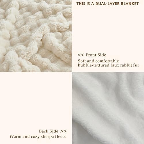 50x60 Inches Ultra-Soft Fuzzy Faux Fur Plush Throw Blanket - Thick, Warm Sherpa for Couch, Sofa, Bedroom, Camping - Decorative Blanket for Cozy Warmth, Bubble Khaki - Image 3