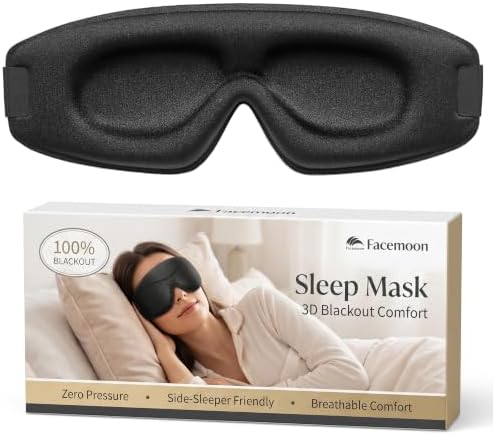 Sleep Mask for Men Women: 100% Blackout 3D Eye Mask for Sleeping Black by FACEMOON
