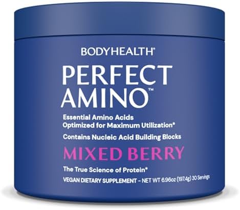 BodyHealth PerfectAmino Powder - BCAA and EAA Powder for Pre and Post Workout - Amino Acid Energy Drink for Men and Women to Support Lean Muscle and Recovery - Mixed Berry - 30 Servings by BodyHealth