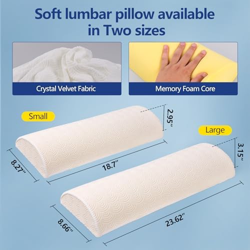 Cozyhealth - 2.95" H*18.7" L - Soft Small Lumbar Pillow for Sleeping, Memory Foam Back Lumbar Support Cushion for Lower Back Pain Relief Bed Waist Sleep Support Pillow for Side, Back (White, Small) - Image 2