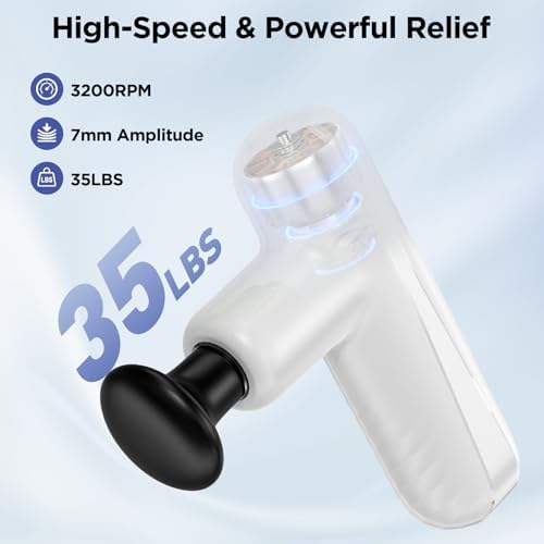 Mini Massage Gun, Powerful Handheld Muscle Massager for Muscle Relaxation, Deep Tissue Percussion Small Massage Gun Travel Massager with 4 Massage Heads Silent Brushless Motor, White - Image 2