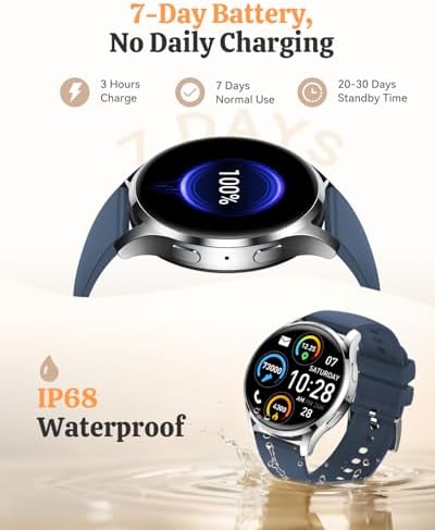 Smart Watch Fitness Tracker for iPhone Android for Women Men, Activity Tracker with Calorie & Step Counter, 150+ Sports, Daily Workout & Sleep Monitor，IP68 Waterproof Smartwatch (Blue) - Image 5