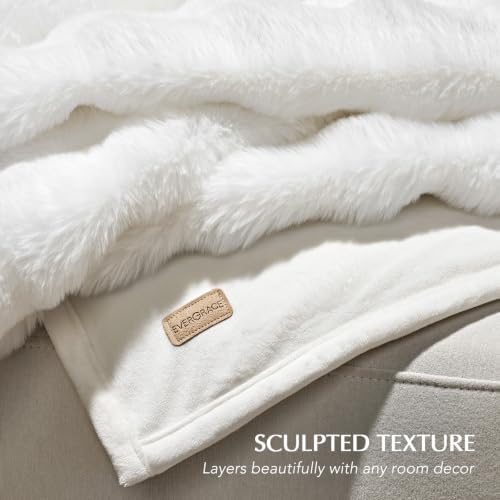 EverGrace Faux Rabbit Fur Bubble Throw Blanket, 60"x80", Bright White - Image 5