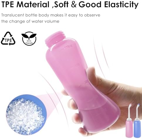 Peri Bottle Postpartum, RUFCRIL 2-Pack 500ml Bidet Bottle, Upside Down Peri Bottle, Boilable TPE, Travel Bag, for Perineal Care, Hemorrhoid Care, Feminine Cleansing & Baby (Pink/Blue) - Image 2