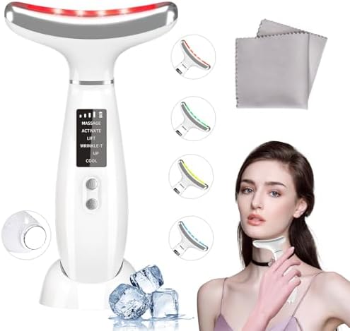 Red Light Therapy for Face and Neck, Facial Skin Care Tools, Micro-Current Vibration Facial Cold and Hot Service, Red and Blue LED Light, 4 Color LED Facial Light Therapy Device for Skin Care at Home by Unknown