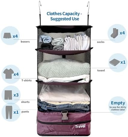 Grand Fusion Stow-N-Go Hanging Travel Shelves, Packing Organizer for Luggage. Carry on Closet for Suitcase. Expandable Packing Cube. Travel Essentials. (Burgundy - L, L = (L) 11.8" x (W) 11.8") - Image 3