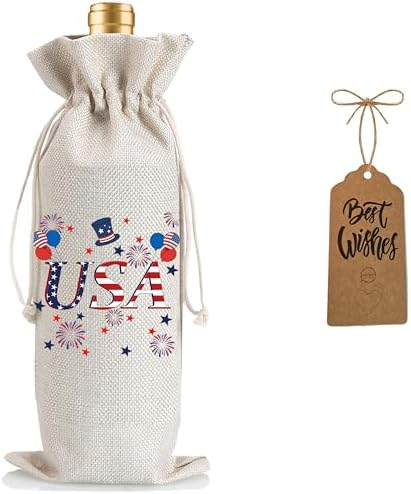 1Pcs USA Wine Gifts Bag 4th of July Independence Day Wine Bag, Celebrate New Chapter with 1Pcs Kraft Blessing Cards and natural jute rope by Yourloveisourmotivation%EF%BC%81