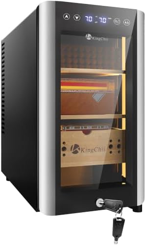 KingChii 25L Electric Cigar Humidors Temperature & Humidity Control Cabinet, Built-in Humidification System with Spanish Cedar Wood Shelves & Drawer Hygrometer for Men Gifts 200 Capacity by KingChii