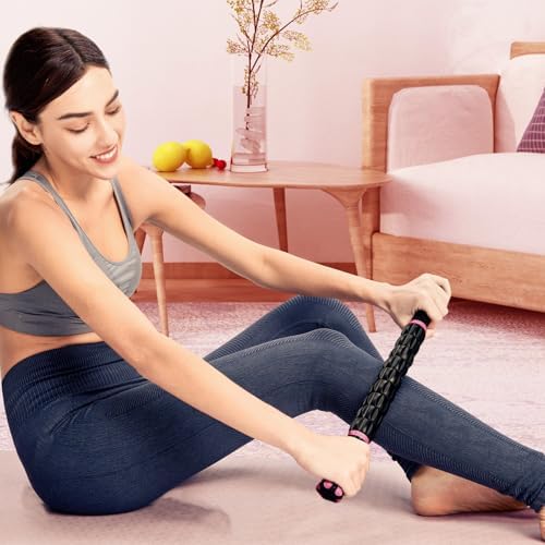 YANSYI Professional 9-Roller Deep Tissue Massage Stick - Portable Muscle Recovery Roller for Athletes, Relieves Post-Workout Soreness & Leg/Back Pain - Portable Physio Tool (Pink) - Image 7
