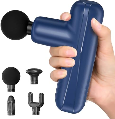 Mini Massage Gun, Powerful Handheld Muscle Massager for Muscle Relaxation, Deep Tissue Percussion Small Massage Gun Travel Massager with 4 Massage Heads Silent Brushless Motor, Blue by PENJOY