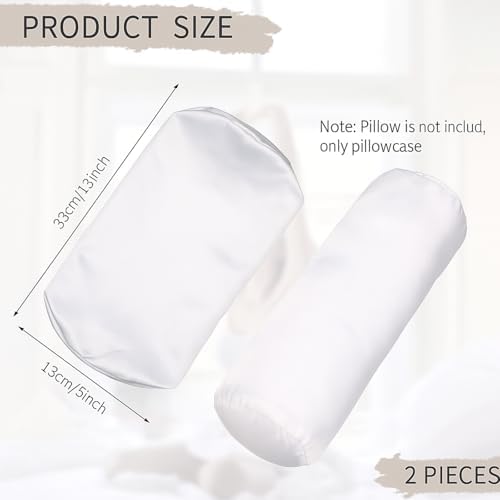 Tatuo 2 Pieces White Cervical Round Pillow Cover for Neck Roll Pillow Cervical Neck Roll Memory Cylinder Round Cushion(Artificial Silk,13 x 5 Inch) - Image 2