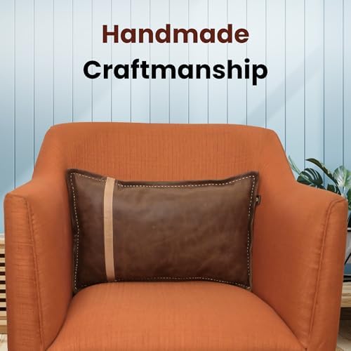 LL LEATHER LOVERS 100% Lambskin Leather Pillow Cover - Sofa Cushion Case - Decorative Throw Covers for Living Room & Bedroom, Chiku Brown & Off White Box Pack of 1-18X26 Inch - Image 3