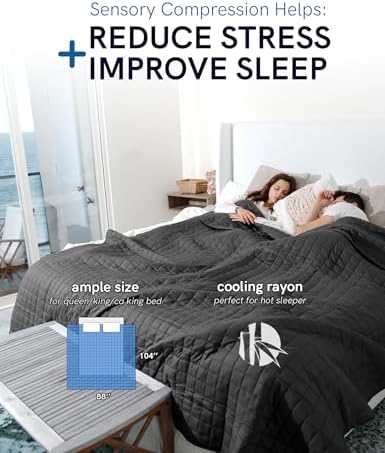 YnM Cooling Weighted Blanket for Adults, Cooling & Cozy Velvet Dual-Sided, 25lbs Heavy Bed Throw for Couple, Four Seasons Use (88x104 Inches, Queen or King Bed, Blue/Grey) - Image 5