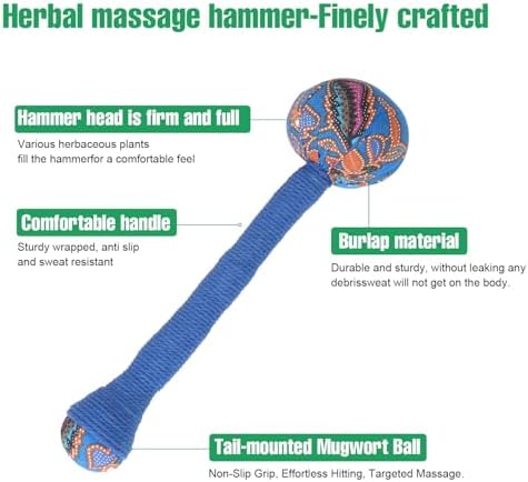 2PCS Herbal Wormwood Lymphatic Drainage Anti Slip Manual Massage Hammer Longer Handle Back Massager for Shoulder, Neck & Muscle Pain Relief (Rose Red/Dark Blue) - Image 2