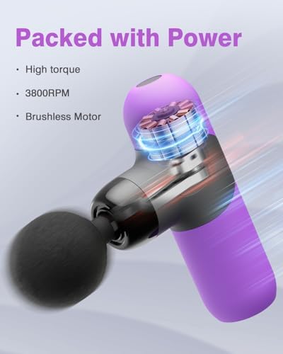 Morelax Mini Massage Gun Portable Deep Tissue Muscle Percussion Massager, Electric Handheld Sport Massager with 6 Massage Heads 4 Speed, Best Gift (Purple) - Image 3