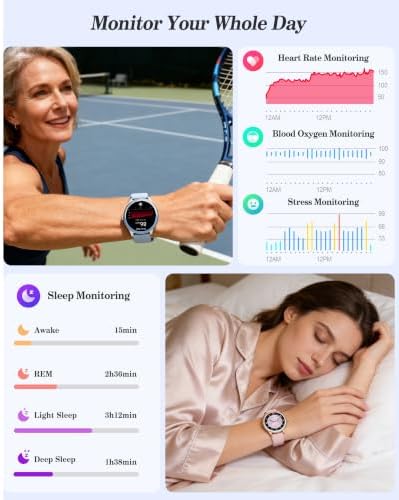Smart Watch for Women, Ladies & Men, 1.27'' Fitness Watch [41mm case] with Call Receive/Dial, Heart Rate/Stress/Sleep Monitor, AI Voice, IP68 Waterproof Smartwatch with Calculator, Calendar, Games - Image 4