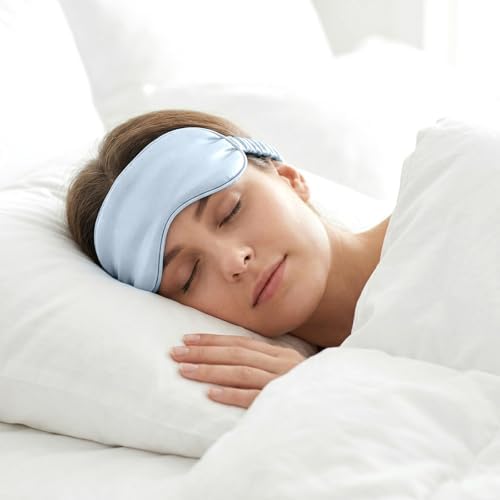 2Pcs Silk Sleeping Mask, Soft Breathable Blackout Eyeshade Comfortable Adjustable Satin Eye Shade for Women Sleep Travel Nap Bridesmaid Gifts (Blue, Black) - Image 6